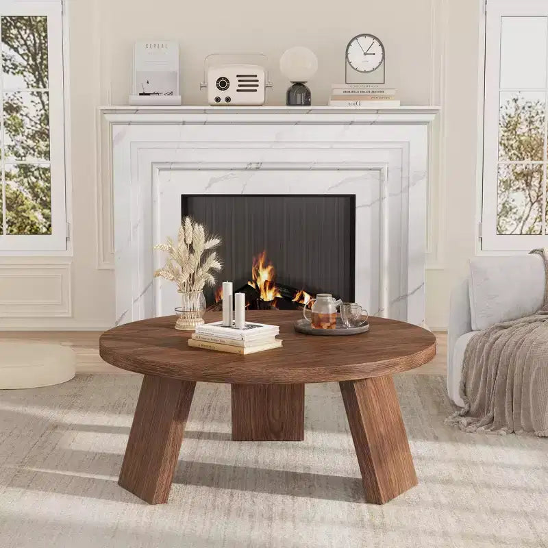 33.5" Round Coffee Table with Inclined Legs, Modern Circle Accent Table for Living Room & Bedroom