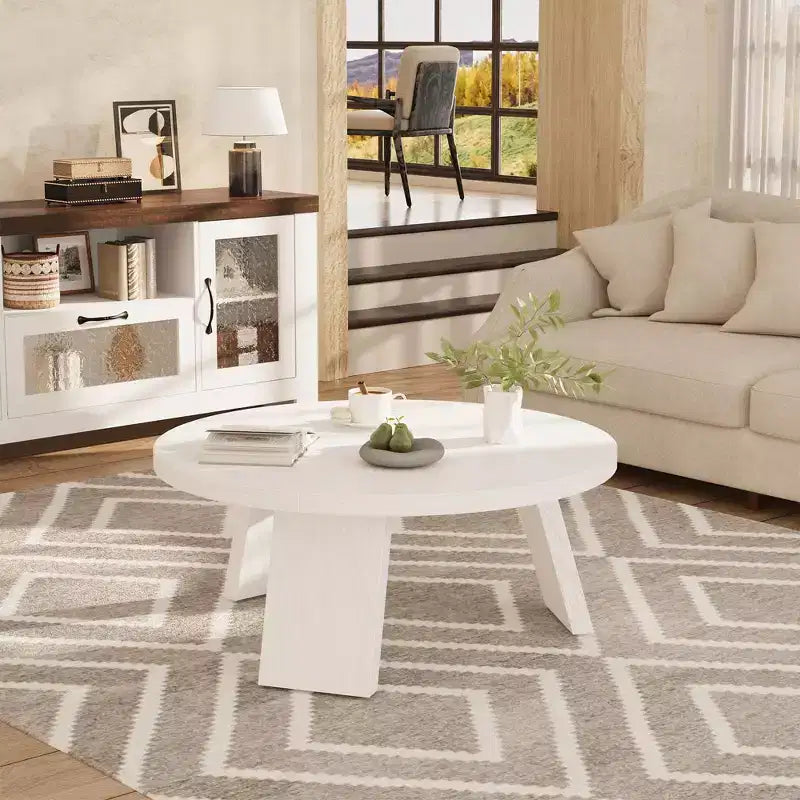 33.5" Round Coffee Table with Inclined Legs, Modern Circle Accent Table for Living Room & Bedroom