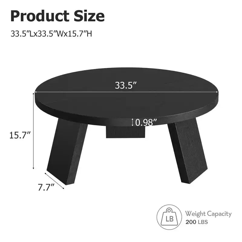 33.5" Round Coffee Table with Inclined Legs, Modern Circle Accent Table for Living Room & Bedroom