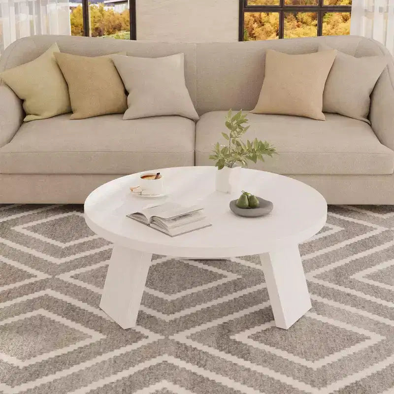 33.5" Round Coffee Table with Inclined Legs, Modern Circle Accent Table for Living Room & Bedroom