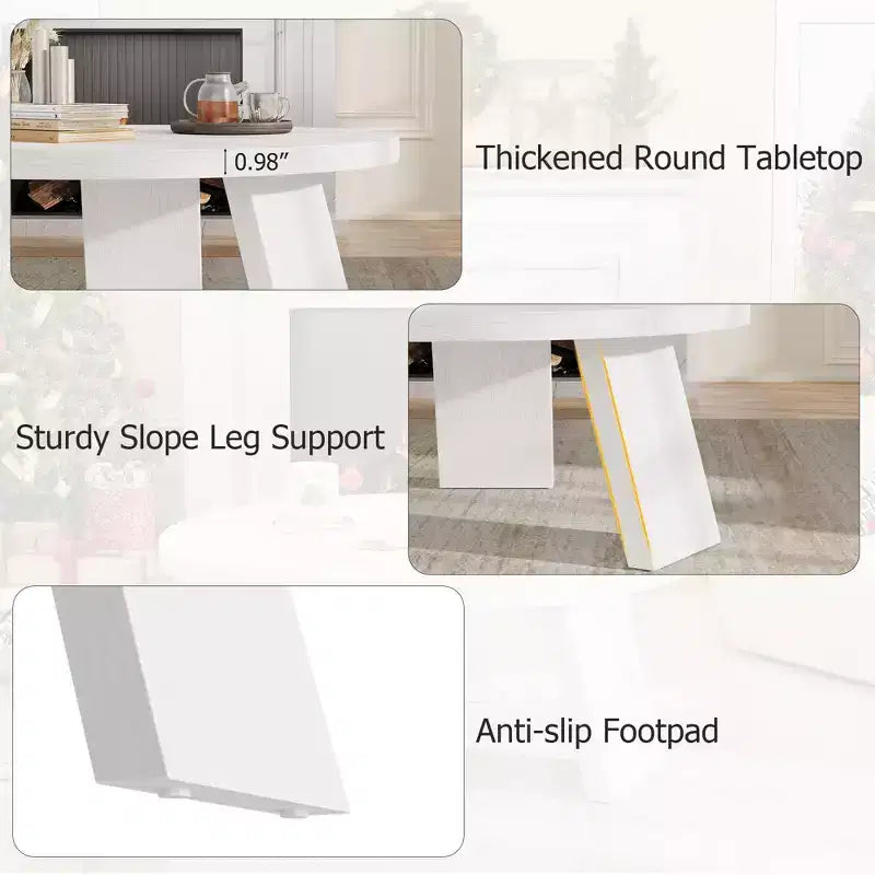 33.5" Round Coffee Table with Inclined Legs, Modern Circle Accent Table for Living Room & Bedroom