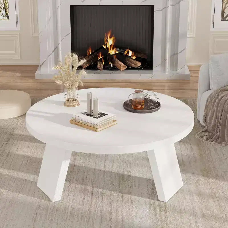 33.5" Round Coffee Table with Inclined Legs, Modern Circle Accent Table for Living Room & Bedroom