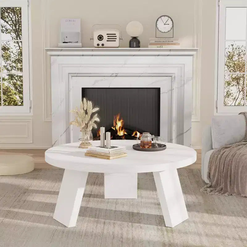 33.5" Round Coffee Table with Inclined Legs, Modern Circle Accent Table for Living Room & Bedroom