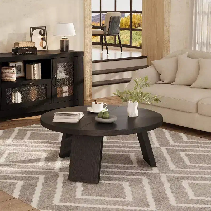 33.5" Round Coffee Table with Inclined Legs, Modern Circle Accent Table for Living Room & Bedroom