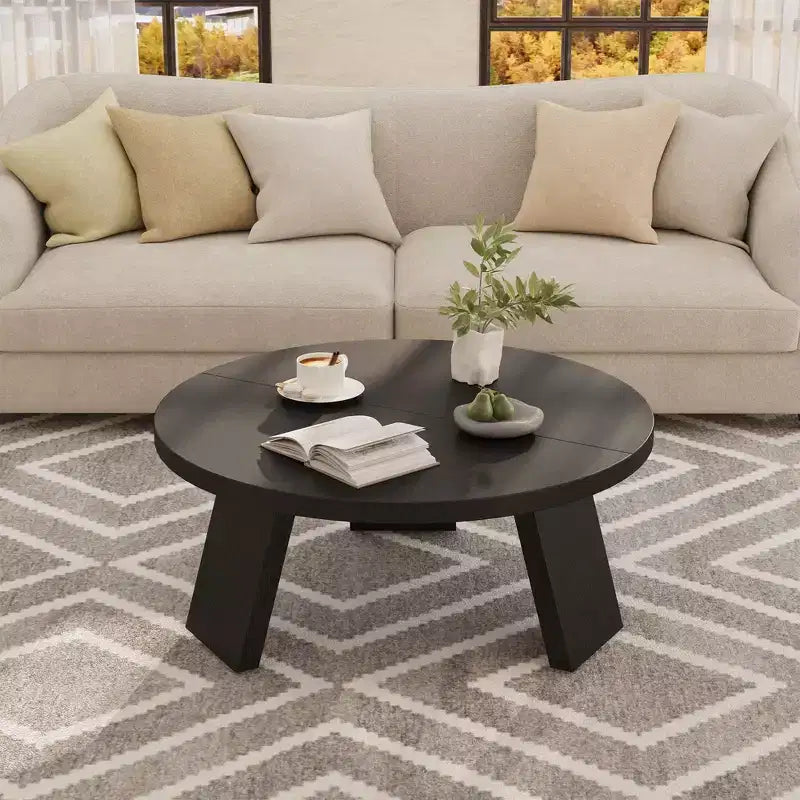 33.5" Round Coffee Table with Inclined Legs, Modern Circle Accent Table for Living Room & Bedroom