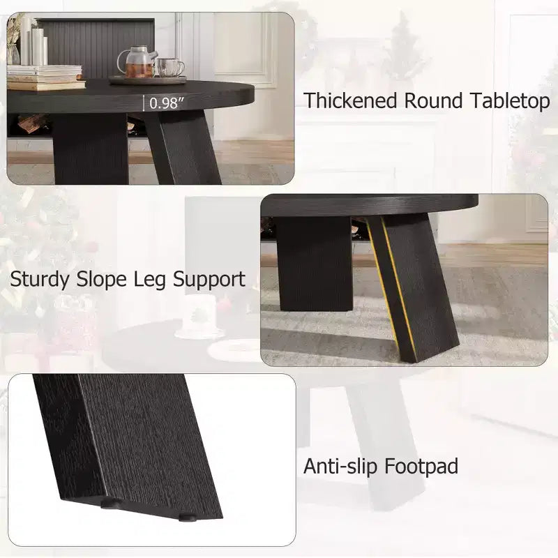 33.5" Round Coffee Table with Inclined Legs, Modern Circle Accent Table for Living Room & Bedroom