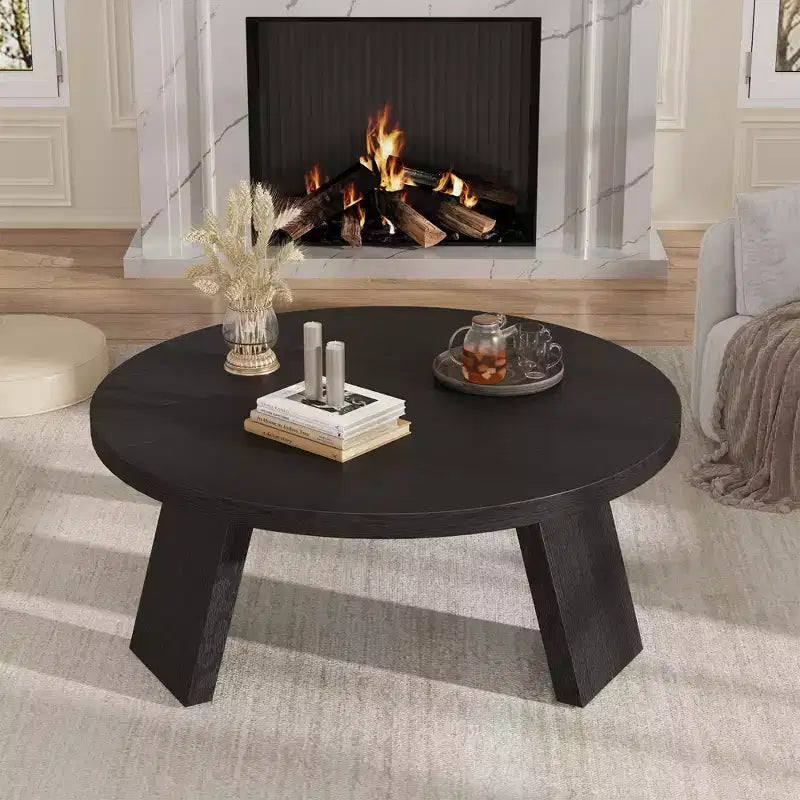 33.5" Round Coffee Table with Inclined Legs, Modern Circle Accent Table for Living Room & Bedroom