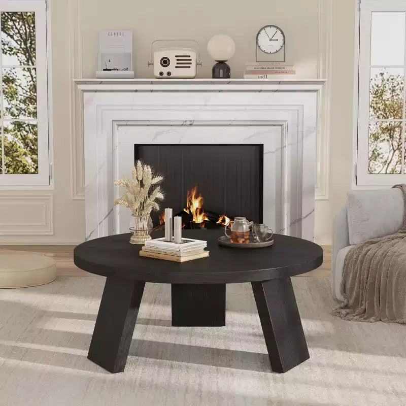 33.5" Round Coffee Table with Inclined Legs, Modern Circle Accent Table for Living Room & Bedroom