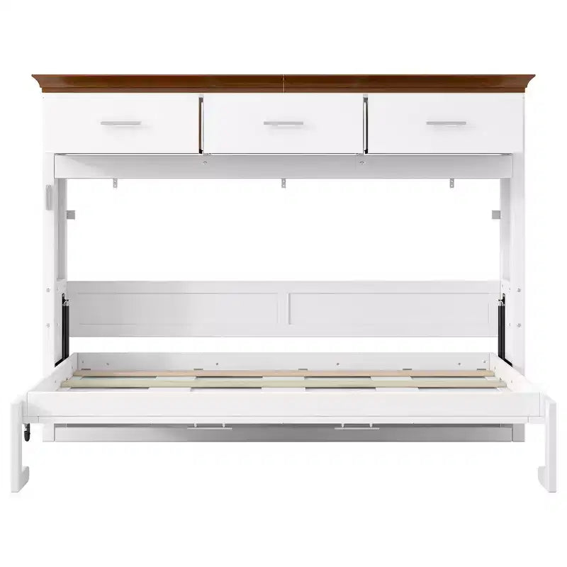 Twin Size Murphy Bed with 3 Drawers, Folding Wall Cabinet Bed, White