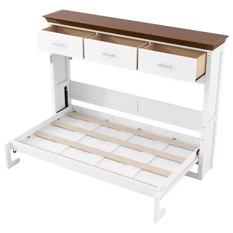 Twin Size Murphy Bed with 3 Drawers, Folding Wall Cabinet Bed, White