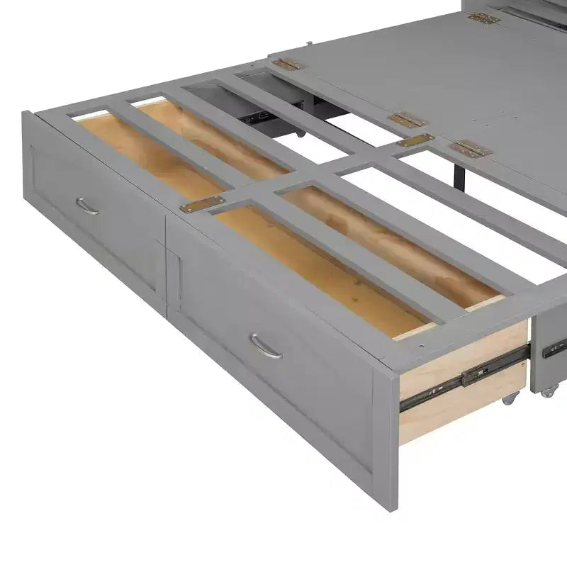 Queen Size Murphy Bed Wall Bed with Drawers, Sockets & USB Ports, Pulley Structure, Gray