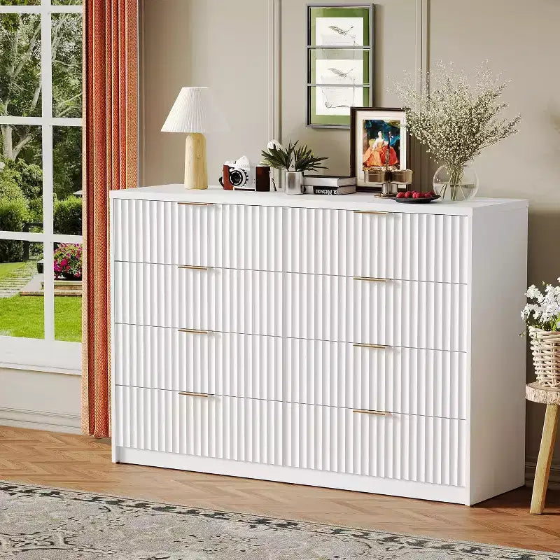 8 Drawer Dresser for Bedroom – Large Fluted Chest of Drawers, Storage Cabinet for Bedroom & Living Room