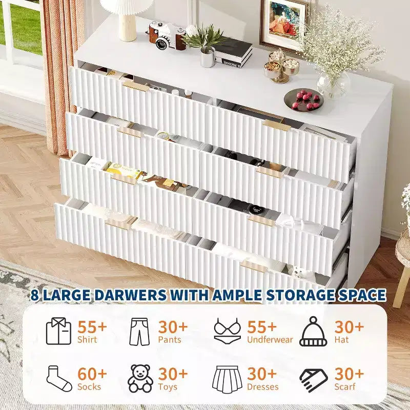 8 Drawer Dresser for Bedroom – Large Fluted Chest of Drawers, Storage Cabinet for Bedroom & Living Room