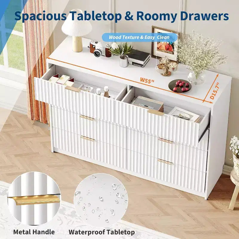 8 Drawer Dresser for Bedroom – Large Fluted Chest of Drawers, Storage Cabinet for Bedroom & Living Room