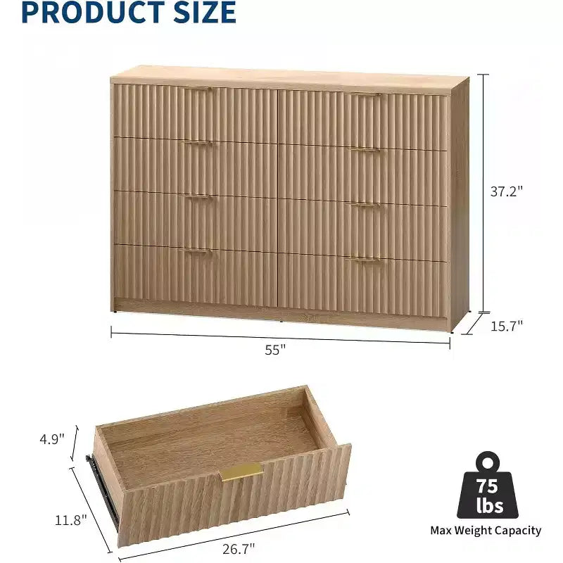 8 Drawer Dresser for Bedroom – Large Fluted Chest of Drawers, Storage Cabinet for Bedroom & Living Room