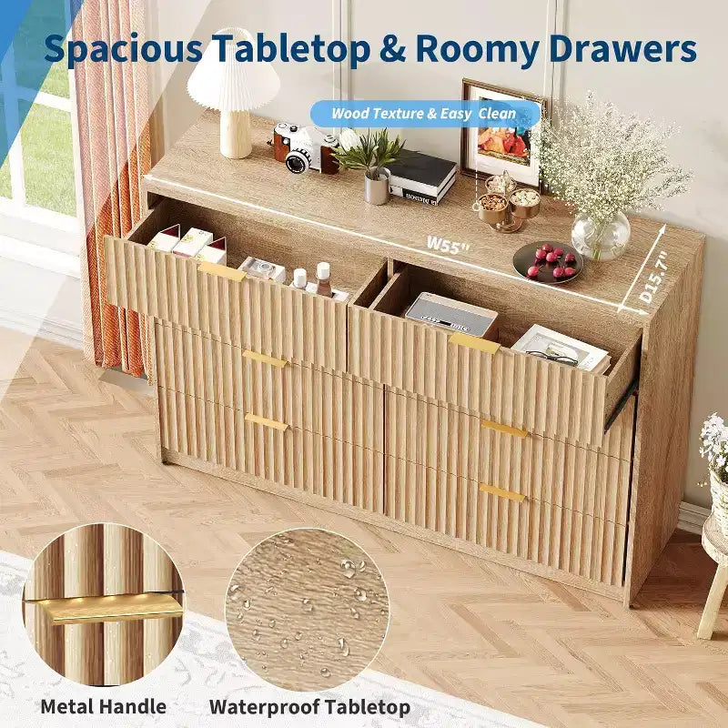 8 Drawer Dresser for Bedroom – Large Fluted Chest of Drawers, Storage Cabinet for Bedroom & Living Room