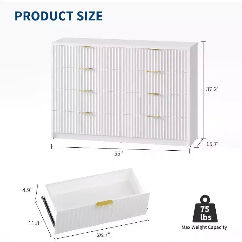 8 Drawer Dresser for Bedroom – Large Fluted Chest of Drawers, Storage Cabinet for Bedroom & Living Room