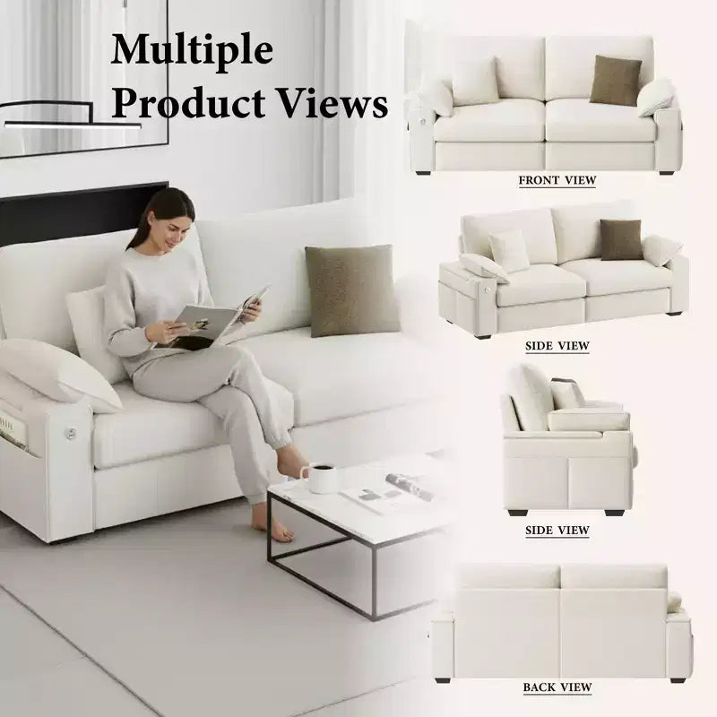 Modern Linen Blend Fabric Sofa with USB & Type-C Charging Ports