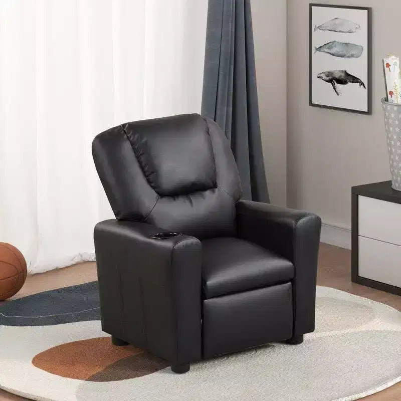 GDFStudio Isamu Modern Faux Leather Upholstered Kids Recliner Chair with Cup Holder