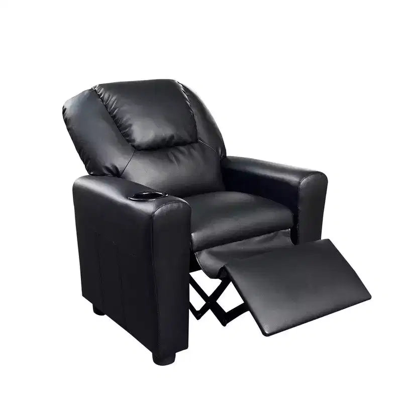 Modern Faux Leather Upholstered Kids Recliner Chair with Cup Holder