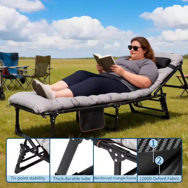 Extra Wide Camping Cot with Mattress for Adults - 400 LB Folding Bed, All-Season Portable Sleeper