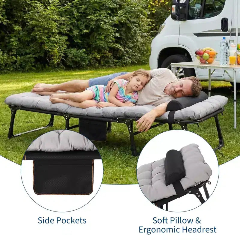 Extra Wide Camping Cot with Mattress for Adults - 400 LB Folding Bed, All-Season Portable Sleeper