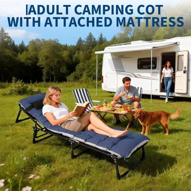 Extra Wide Camping Cot with Mattress for Adults - 400 LB Folding Bed, All-Season Portable Sleeper