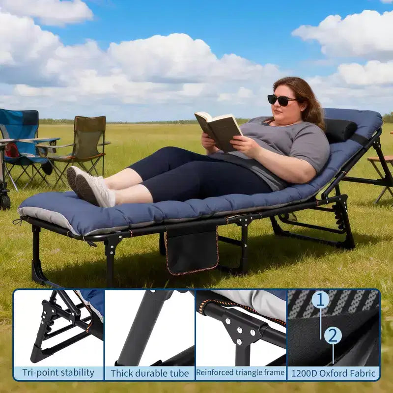Extra Wide Camping Cot with Mattress for Adults - 400 LB Folding Bed, All-Season Portable Sleeper