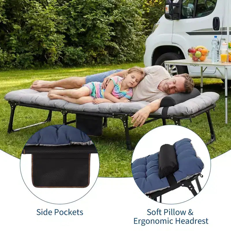 Extra Wide Camping Cot with Mattress for Adults - 400 LB Folding Bed, All-Season Portable Sleeper