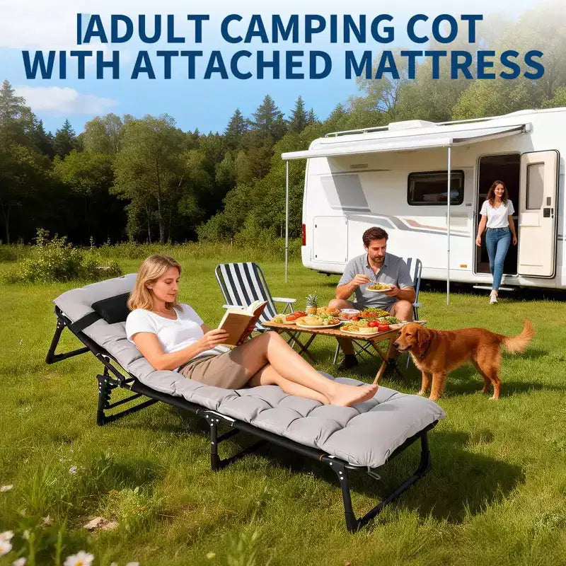 Extra Wide Camping Cot with Mattress for Adults - 400 LB Folding Bed, All-Season Portable Sleeper