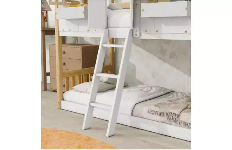 Twin over Twin House Bunk Bed for Kids with Roof, Safety Guardrails & Ladder