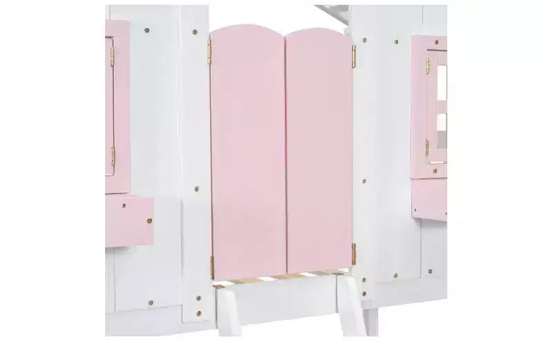 Twin over Twin House Bunk Bed for Kids with Roof, Safety Guardrails & Ladder