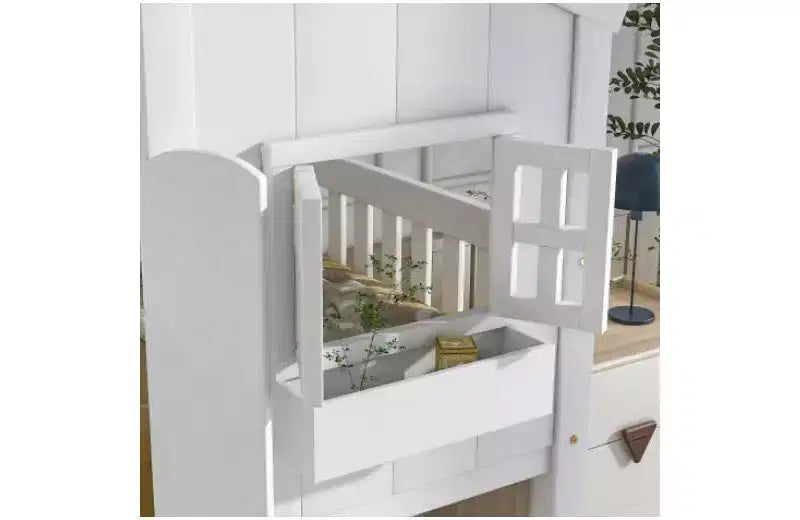 Twin over Twin House Bunk Bed for Kids with Roof, Safety Guardrails & Ladder