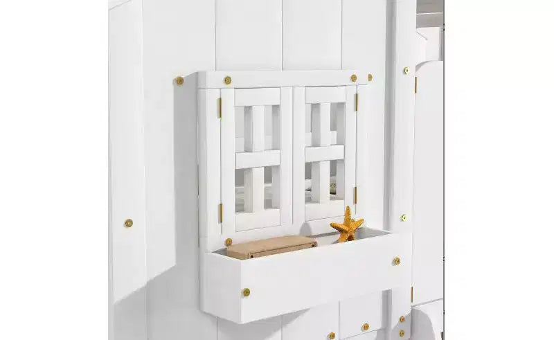 Twin over Twin House Bunk Bed for Kids with Roof, Safety Guardrails & Ladder