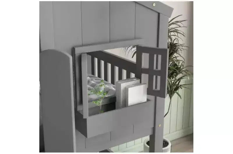Twin over Twin House Bunk Bed for Kids with Roof, Safety Guardrails & Ladder