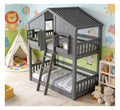 Bellemave Twin over Twin House Bunk Bed for Kids with RoofSafety Guardrails and LadderPine Bunk Bed with Window and DoorEasy Assembly