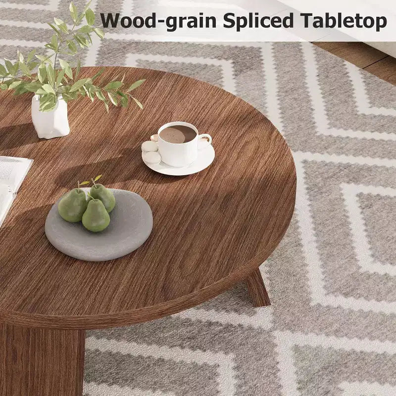 33.5 Round Coffee Table with Inclined Legs - Vintage Wood Grain Center Table for Living Room Bedroom