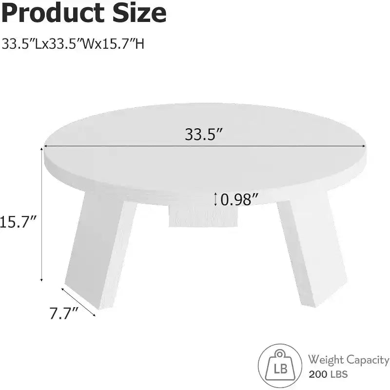 33.5 Round Coffee Table with Inclined Legs - Vintage Wood Grain Center Table for Living Room Bedroom