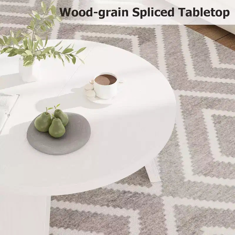 33.5 Round Coffee Table with Inclined Legs - Vintage Wood Grain Center Table for Living Room Bedroom