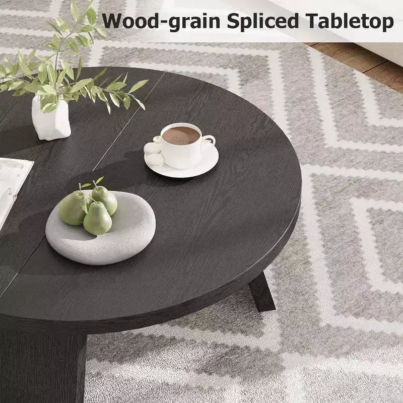 33.5 Round Coffee Table with Inclined Legs - Vintage Wood Grain Center Table for Living Room Bedroom