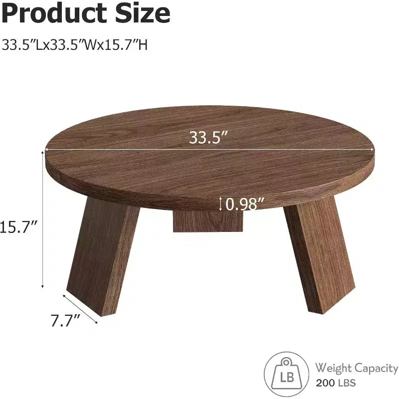 33.5 Round Coffee Table with Inclined Legs - Vintage Wood Grain Center Table for Living Room Bedroom