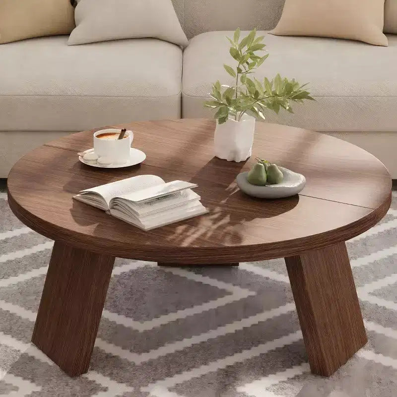 33.5 Round Coffee Table with Inclined Legs - Vintage Wood Grain Center Table for Living Room Bedroom