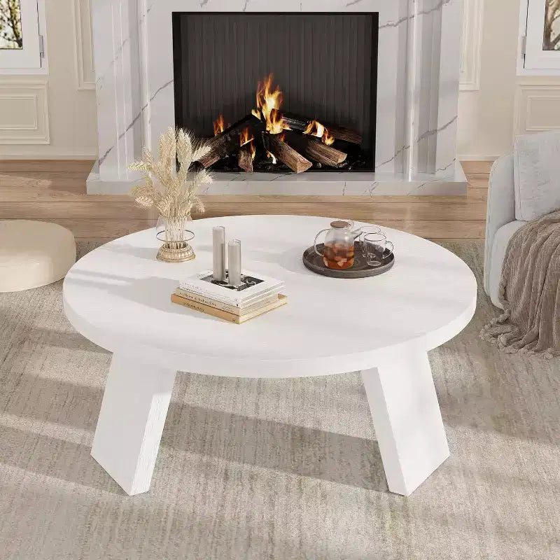33.5 Round Coffee Table with Inclined Legs - Vintage Wood Grain Center Table for Living Room Bedroom