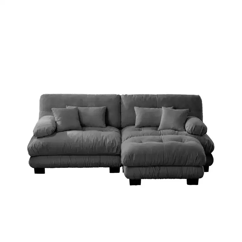 Sectional Sofa with 2 Seater, Lumbar & Throw Pillows, Upholstered Wide Arm for Living Room - Gray