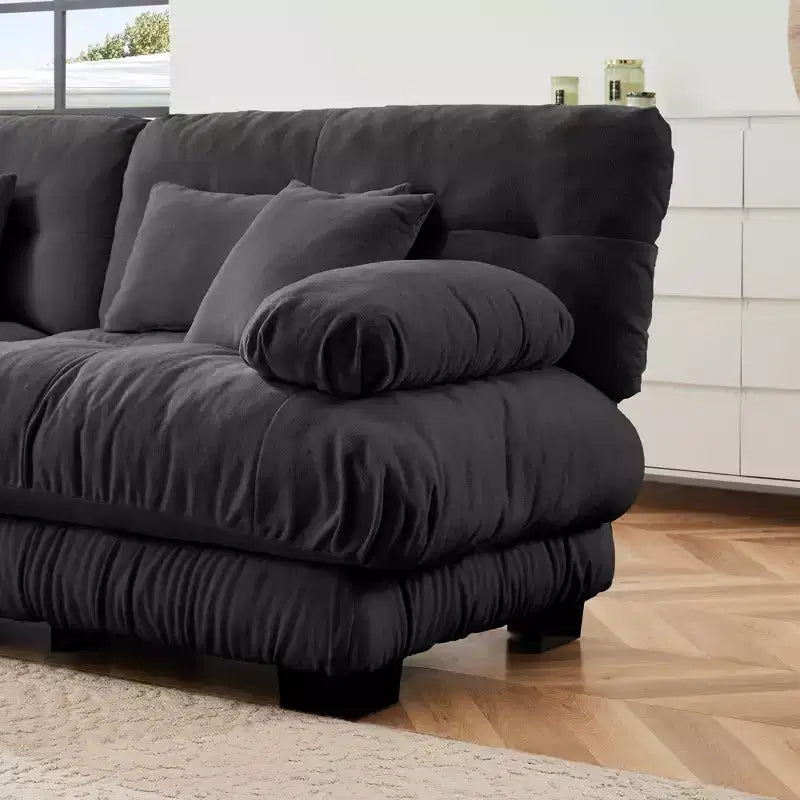 Sectional Sofa with 2 Seater, Lumbar & Throw Pillows, Upholstered Wide Arm for Living Room - Gray