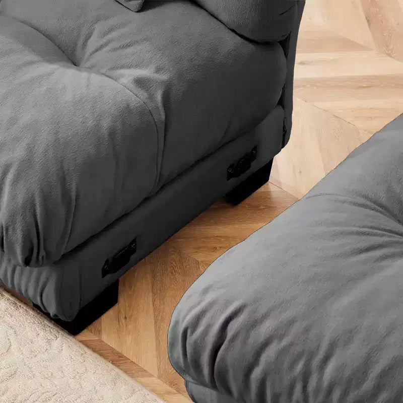 Sectional Sofa with 2 Seater, Lumbar & Throw Pillows, Upholstered Wide Arm for Living Room - Gray