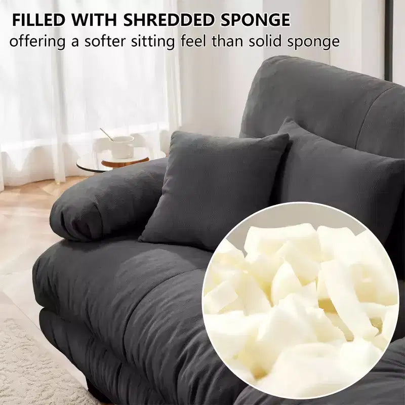 Sectional Sofa with 2 Seater, Lumbar & Throw Pillows, Upholstered Wide Arm for Living Room - Gray