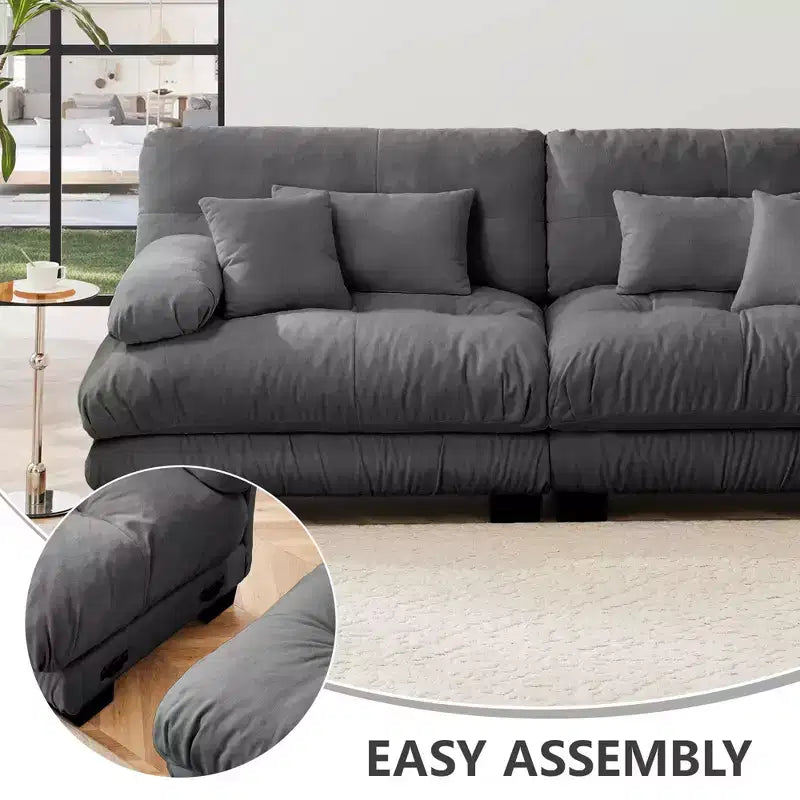 Sectional Sofa with 2 Seater, Lumbar & Throw Pillows, Upholstered Wide Arm for Living Room - Gray