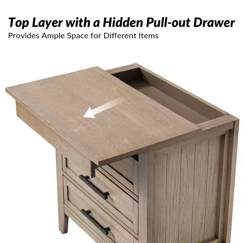 3 Drawer Nightstand with Hidden Compartment & Charging Station
