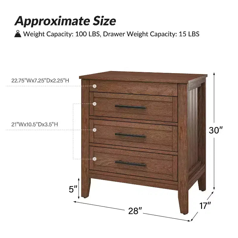 3 Drawer Nightstand with Hidden Compartment & Charging Station